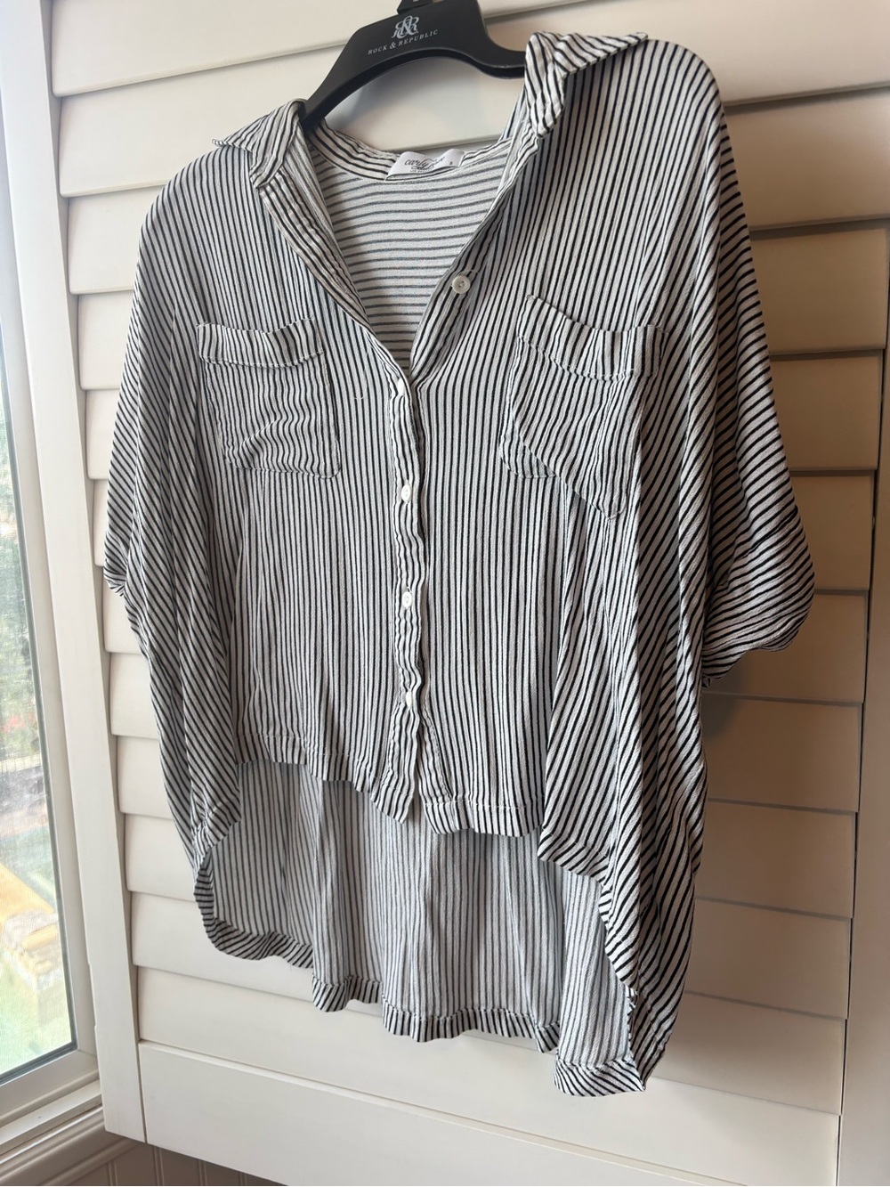 Carly Jean Los Angeles Black & White Striped Button-Front Shirt
